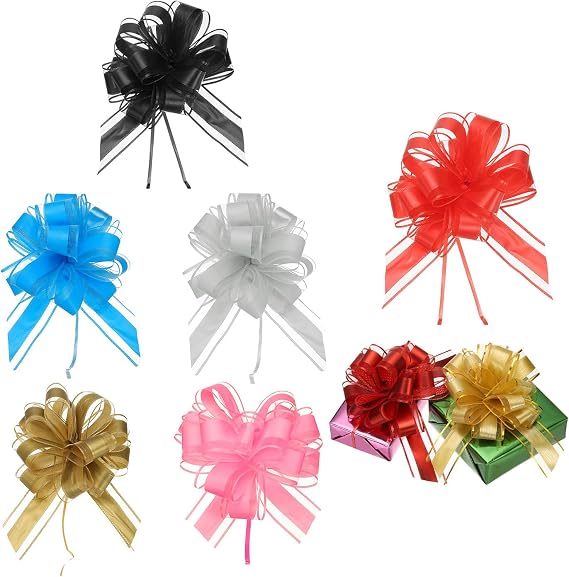 PATIKIL 6 Pcs Large Pull Bow Gift Wrapping, 9 Inch Ribbon Organza Black/Gold/Silver/Pink/Red/Sky Blue Bows for Gift Wrapping Wedding Baskets Car