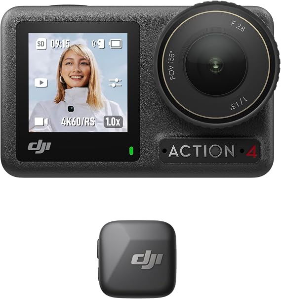 DJI Osmo Action 4 Standard Combo - 4K/120fps Waterproof Action Camera with a 1/1.3-Inch Sensor, Stunning Low-Light Imaging, 10-bit & D-Log M Color Performance, Long-Lasting 160 Mins, Outdoor Camera
