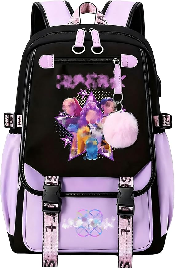 yumcute Kpop Backpack for School Vacation, Large K Pop Bag with External USB and Audio Cable Ports, Multiple Pockets for Convenient Storage of Stationery for Girls Boys Fans