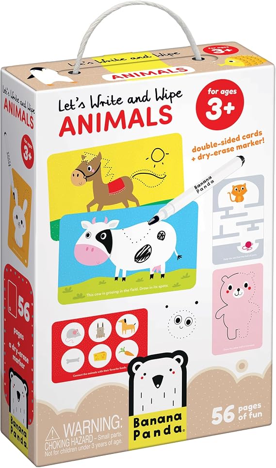 バナナパンダ - 動物を書いて拭きましょう - ホワイトボードアクティビティカード - 両面カード28枚 合計56ページ マーカーとガイド 保護者向け - 対象年齢3歳以上