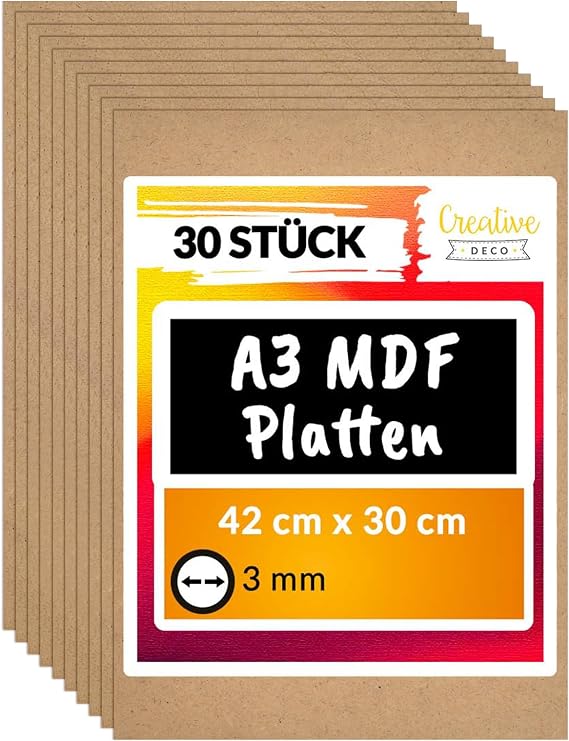 Creative Deco 30 x A3 MDF Panels 420 x 300 x 3 mm Thin Wooden Panels