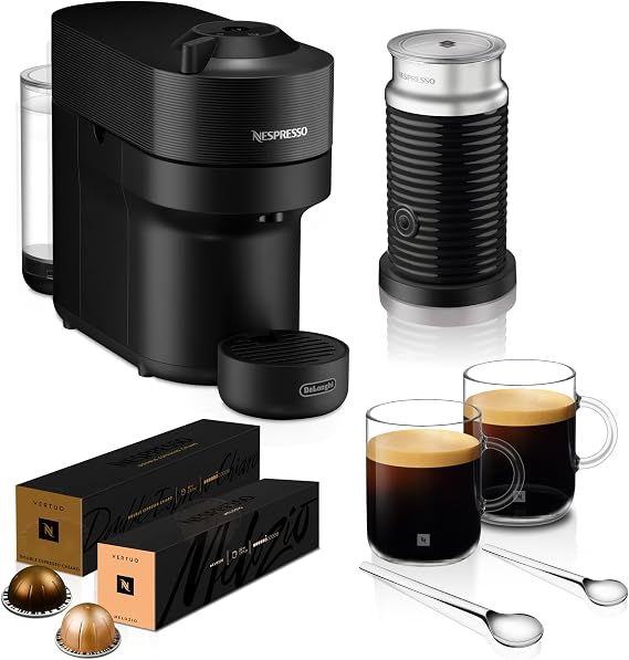 Nespresso Vertuo Pop Coffee Machine Bundle with Milk frother by De'Longhi