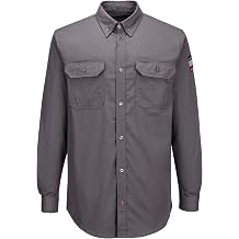 Portwest FR89 Bizflame 88/12 Lightweight FR Shirt Flame-Resistant ARC2 Protection CE Certified UV Resistant Durable Workwear Chest Pockets Adjustable Cuffs Breathable Fabric Comfortable Fit, Grey, M