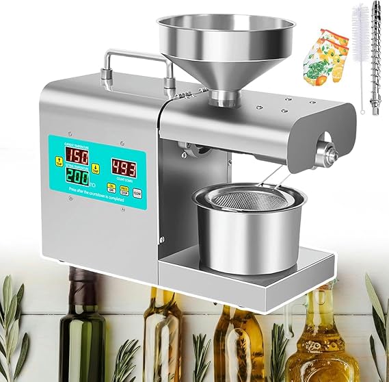 Oil Press Machine, 820W Hot Cold Electric Automatic Press Rod with Gloves, Temperature Control Panel, Hot Cold Press, Stainless Steel Oil Press for Peanut Sunflower