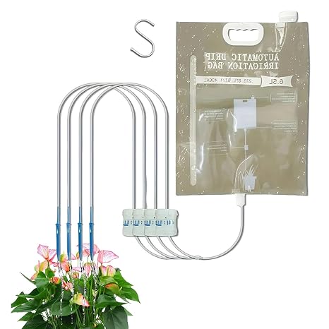 Automatic Watering System - Drip Irrigation Bag for Garden, Irrigation Bag with 4 Outlets and Adjustable Flow Control Valve, Vacation Office Dripper, Terrace Planter for Young Trees