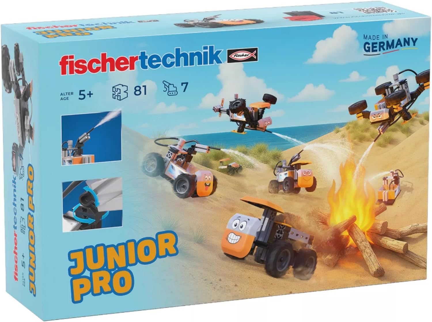 fischertechnik Junior Pro 576100 – STEM Building Kit for Kids, 7 Models Including Fire Truck, Ages 5+, Orange