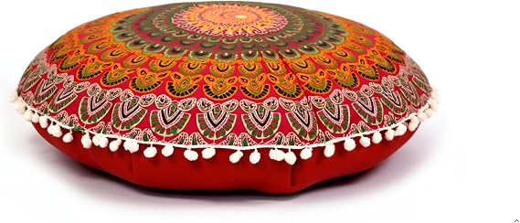 Large Round seat Floor Cushion Chair Ottoman Cover Pouf Pillow Meditation Floor Cushions for Adults Seating pouffe Ottoman Throw Covers Craft Room Furniture Sitting Cover 22 Inches Red Yellow