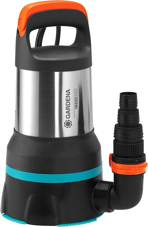 Gardena Aquasensor 19500 Clean/Waste Water Submersible Pump: Combined Flow Drain Pump 19,500 l/h, Aquasensor Function, Flat Suction up to 1 mm and Size 35 mm, 860 W (09049-20)