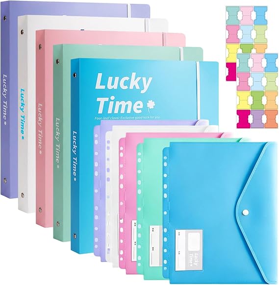 5 Pack A4 3-Ring Display Folders with 5 Pack 11-Hole Document Wallets, Plastic A4 Binder, Presentation Folders & Project Folders for Storing Documents, Certificates and Schoolwork - Five Colours