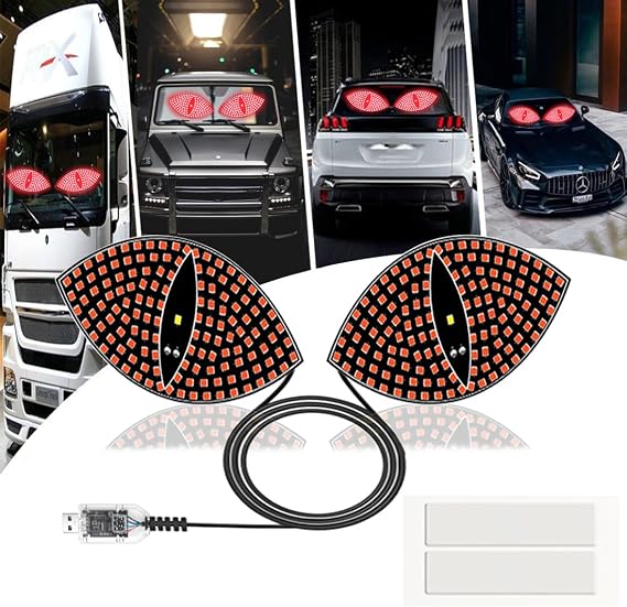 2 Pcs Eye Lights, Windshield Devil Eye Lights, Car LED Devil Eyes, Devils Expression Car Lights, LED Demon Eye Light Front Back Windshield, Devil Eye LED Light for Car Back Window Red