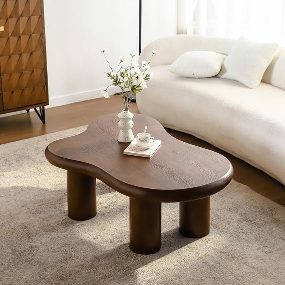46" Irregular Cloud Coffee Tables Walnut with 4 Legs,Center Table