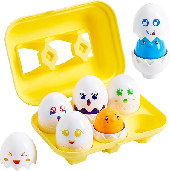The Magic Toy Shop Squeaky Matching Eggs Toy - Colour & Shape Sorter Puzzle in Carton with 6 Squeaky Chicks for Motor Skills, Sensory Learning & Easter Gifts for Babies & Toddlers