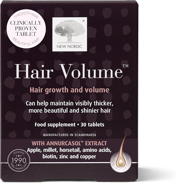 New Nordic Hair Volume Tablets Biotin & Zinc Apple Extract Hair Growth 30ct