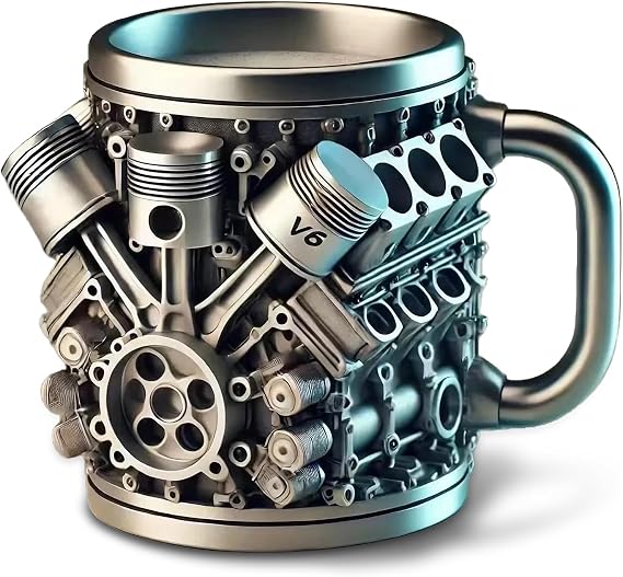 V6 Engine Mug, Durable Stainless Steel V6 Coffee Mug, Engine Mugs for Men, Ideal Car Guy Gifts & Mechanic Gifts, Realistic 3D Stainless Steel Engine Mug for Racing Enthusiasts and Cars Fans