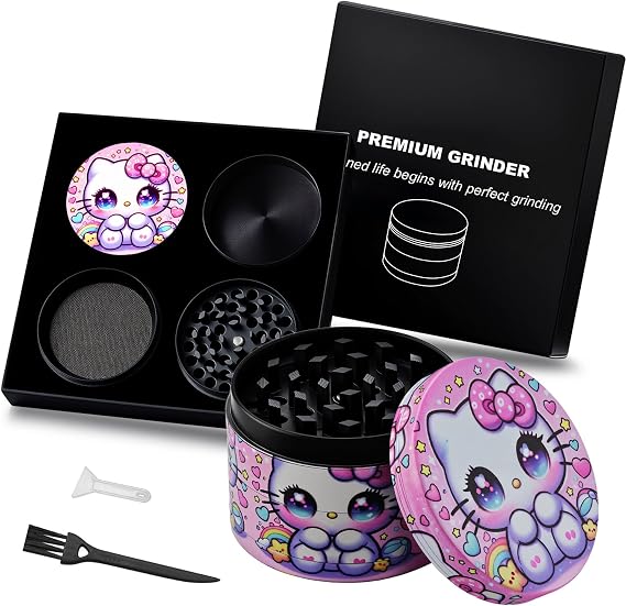 Herb Grinder 2inch - 4 Piece Zinc Alloy with Gift Box (Pink Cat)