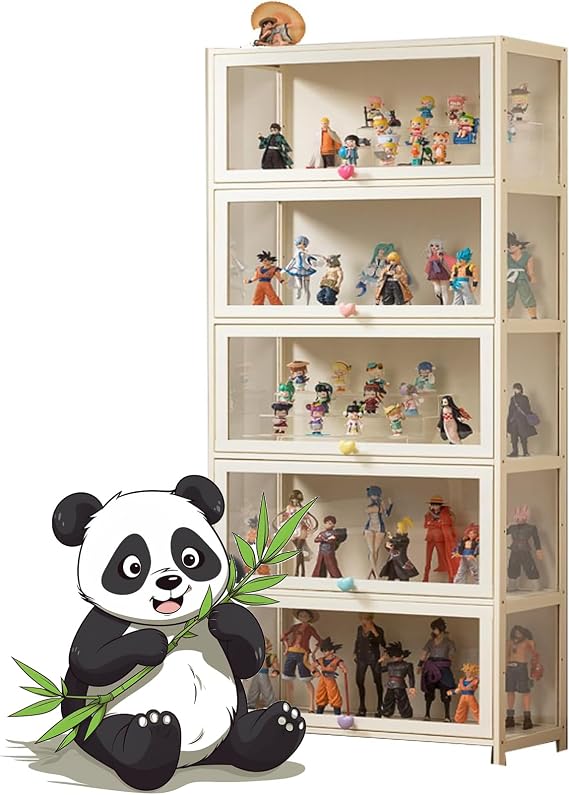 Acrylic Display Cabinet, Living Room Display Cabinet, Display Cabinet, Tough Texture, Sealed and Dustproof, Suitable for Various Scenarios-Beige three sides transparent-80 * 33 * 172