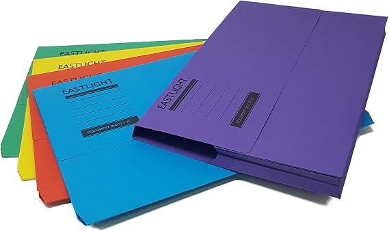 Eastlight Document Wallet Foolscap (Pack 25) Assorted Colours 100% Recycled Paper, 275gsm Manilla **(Colours May Vary)