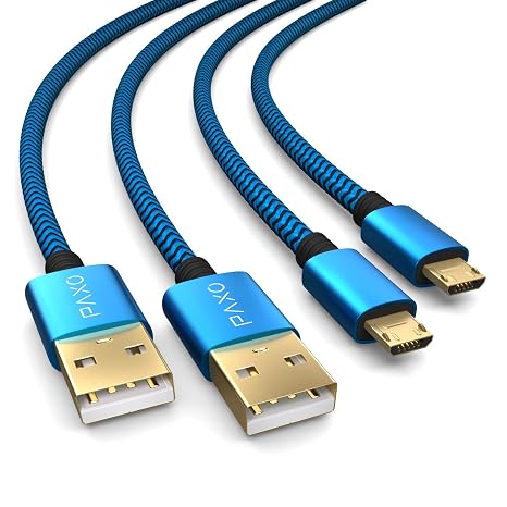 2x PS4 controller charging cable, 2m cable for Playstation 4, Sony PS4, PS4 Slim, Microsoft Xbox One controllers, micro USB charging cable, blue-black
