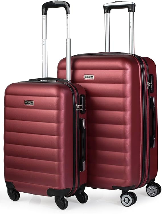 ITACA - Hard Travel Suitcases Set Trolley with Combination Lock and 4 Double Wheels 360° Set Lightweight and Durable Travel Suitcases with Toiletry Bag, Garnet