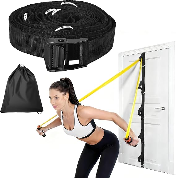 Door Anchor Strap For Resistance Bands, Black Heavy Duty Multi-Loop Door Anchor Strap with Storage Bag, Leg Ankle Straps for Home, Resistance Training, Men, Women