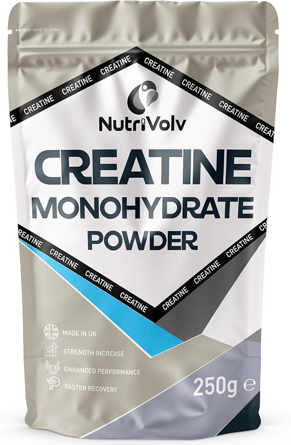 Creatine Monohydrate Powder | 250g | 50 Servings | Unflavoured | Micronised, Lab Tested | 100% Pure | Max Absorption | Easy Dissolve | Physical Performance + Scoop | Vegan | by NutriVolv