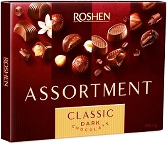 ROSHEN Classic Assorted Dark Chocolates, Multi Flavors of Sweets, Dark Hazelnut Cream Chocolates - Ukraine (Classic - Dark Chocolate, 1 Pack)