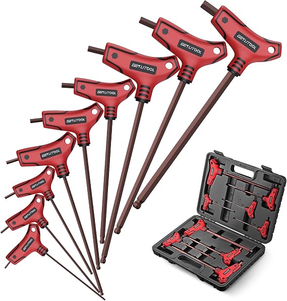 GETLITOOL 9PCS T-Handle Allen Wrench Set, S2 Steel Metric T-Handle Allen Key Set 2-10mm, Ball T-Handle Hex Key with Size Marked & Storage Box for Car Repair, Machine Maintenance, Men's Gift