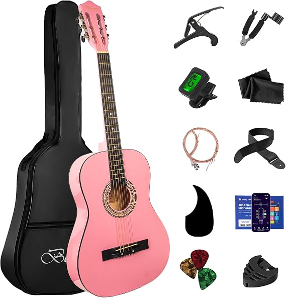 38 Inches Pink Beginner Acoustic Guitar Basic Starter Kit All In One