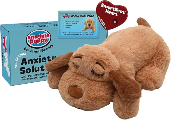 Snuggle Puppy Junior, Heartbeat Puppy Toy for Small Breeds, Smaller Plush Dog Toy with Real-Feel Pulse, Designed for Crate Use and Early Routines - Biscuit