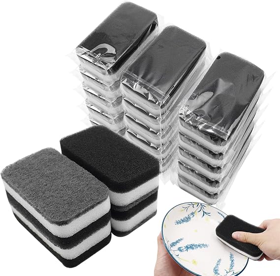 Kitchen Dishwashing Sponge Individually Wrapped Sponges (Black- 24 Pack)