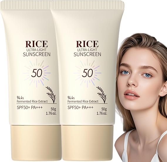 2*Korean Skincare Sunscreen,Rice Probiotics Sunscreen SPF 50,Ultra Light Invisible&Brightening Sun Cream Face Moisturiser,Waterproof&Matte Finish for Dry Sensitive Skin,Long-Lasting UVA/UVB Protection