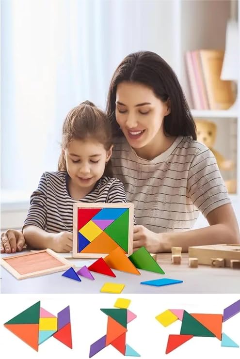 hyd Ahşap Tangram Zeka Gelişim Eğitici Oyuncak Mini Boy 7X7 Cm Çok Renkli