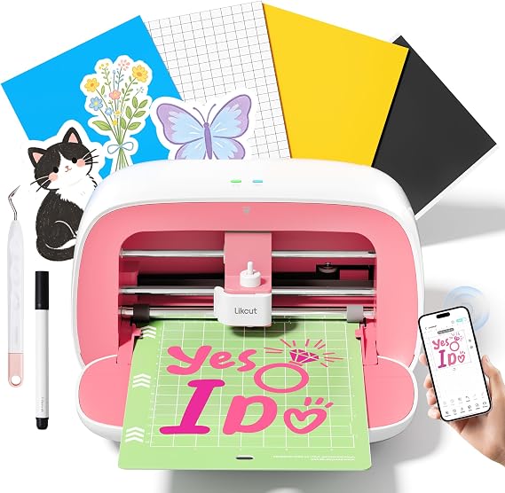 Likcut Vinyl Cutter Machine - AI Smart Sticker Maker S501 for DIY Joy, Pink
