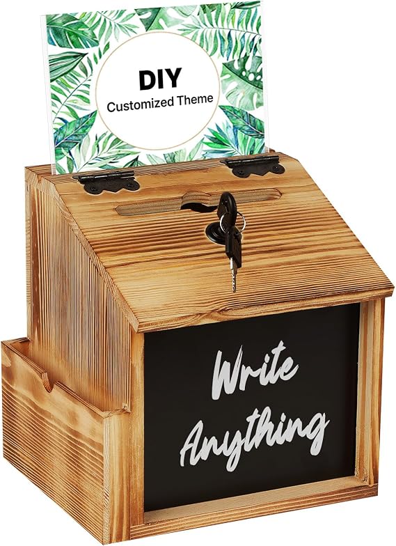 Uniclife Suggestion Box with Slot and Lock, Wood Donation Box