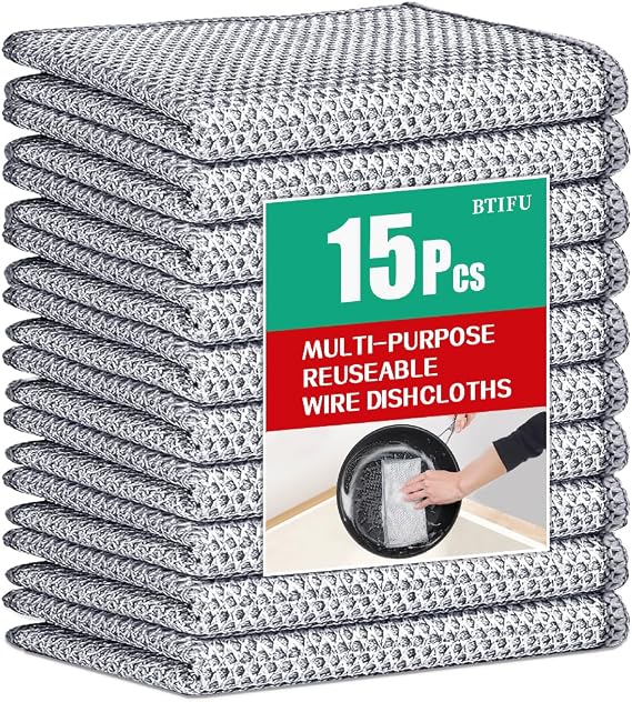 15Pcs Multipurpose Non Scratch Wire Dishcloth, Wet and Dry