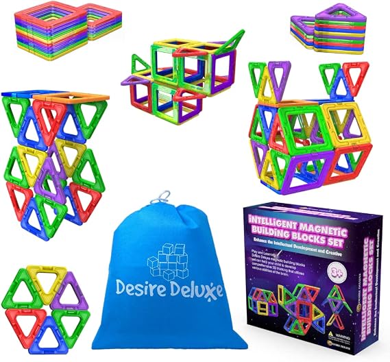 Desire Deluxe Manyetik Blok Seti | STEM & Montessori Eğitim Seti | Okul Öncesi ve İlkokul Çocukları İçin Sınırsız Yaratıcılık | BPA İçermez | 3+ Yaş | 30 Parça