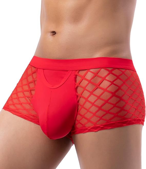 Men's See Through Boxer Briefs Sexy Low Rise Bulge Pouch Trucks Mesh Sheer U Conves Underpants