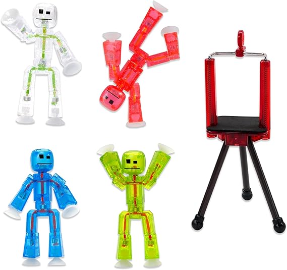 Zing Stikbots, 4 Clear Stick Bot Poseable Action Figures with Cell Phone