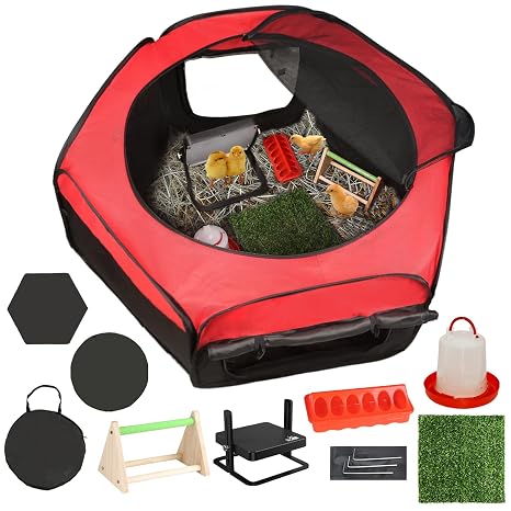 Brooder Box for Chick Starter Kit-Dual Door Chicken Brooder Pen/Playpen/Tent with 10 * 10 in Brooder Heating Plate,Nesting Pad,Chicks Feeder＆Waterer,Chick Perch Up to 15 Chicks,Duck,Quail