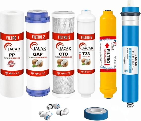 JACAR 6 Stage Reverse Osmosis Filters with 50 Gpd Universal Membrane