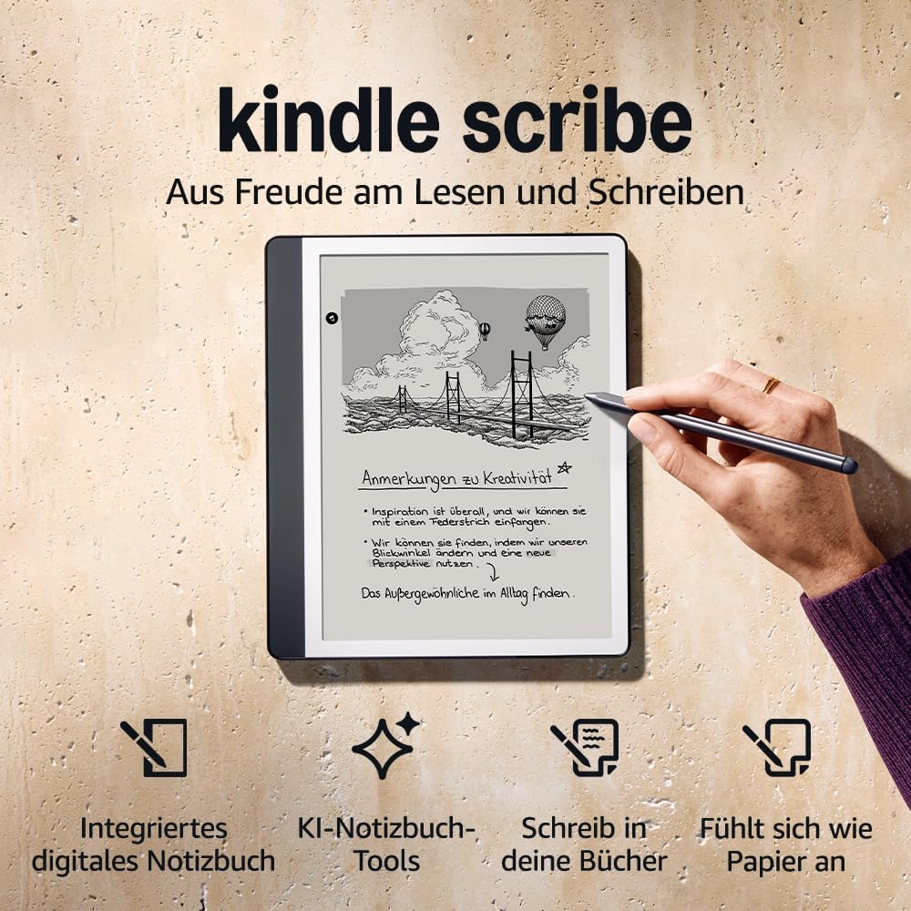 Amazon Kindle Scribe (64 GB) – Redesigned display with uniform borders. Now just write in books and documents. With notebook summarisation and refinement. Includes Premium Pen – Tungsten grey