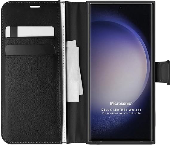 Microsonic Samsung Galaxy S23 Ultra için Kılıf Delux Leather Wallet Siyah [Galaxy S23 Ultra ile Uyumlu Kılıf - Siyah]