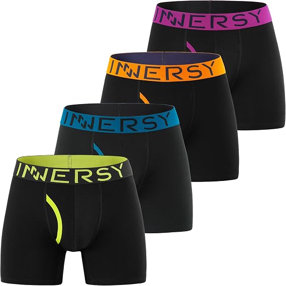 INNERSY Men's Cotton Boxer Briefs with Comfortable Fly Pack of 4