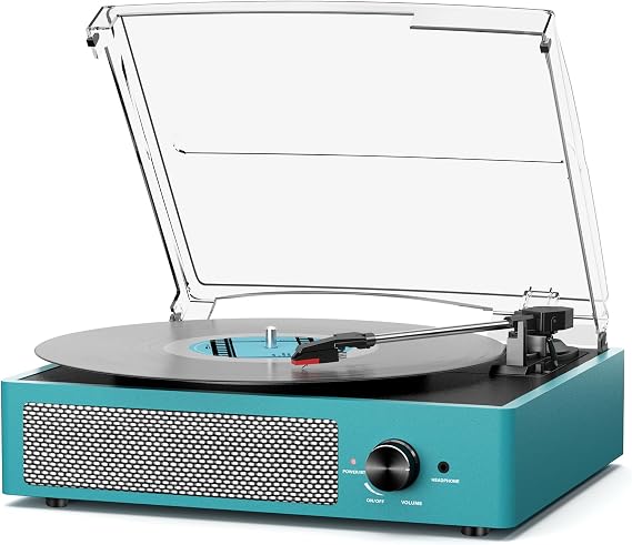 Vinyl Record Player Wireless Bluetooth Turntable with Speakers for Records Belt-Driven Vintage Turntable Support 3-Speed, Headphone, RCA Line, AUX-in for LP Vinyl Players Home Decoration Blue