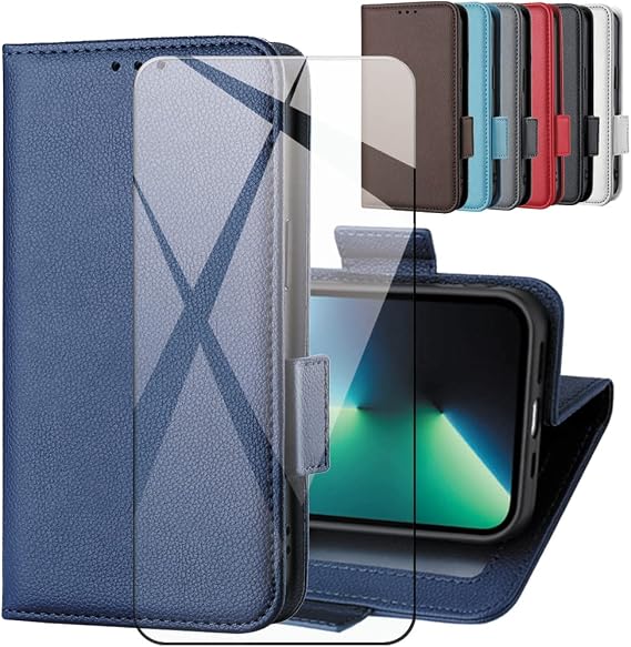 PU Leather Wallet + Screen Protector for Infinix GT 30,Leather Wallet Book Flip Folio Stand View Case,9H Hardness Scratch Resistant Glass Film -ZT-LZW-Darkblue