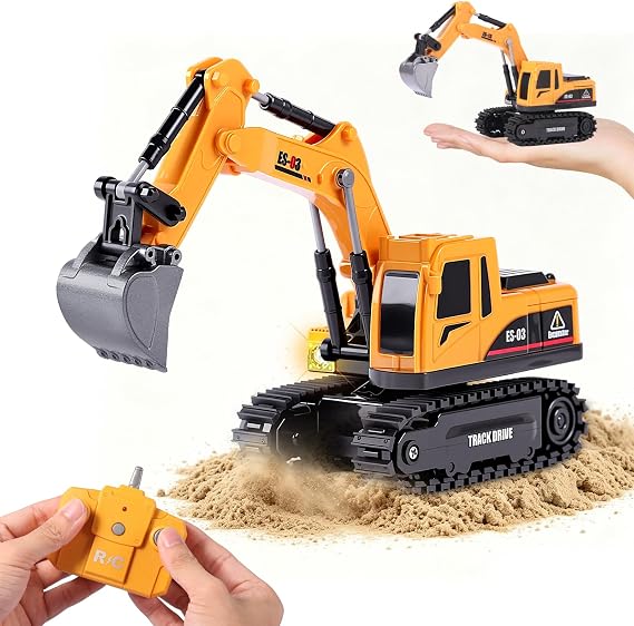 Remote Control Excavator Toy for Boys, 2.4Ghz RC Mini Digger Construction Vehicle 1:64 Scale with Light, Kids Engineering Truck Toy for 3 4 5 6 7 8-12 Year Olds, Birthday Easter Gift Boy Age 3 4 5 6