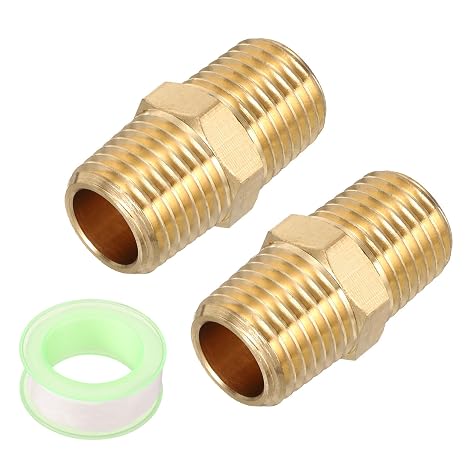 sourcing map 2pcs Hex Nipple Brass Pipe Fitting1/4 NPT Male x 1/4 NPT Male