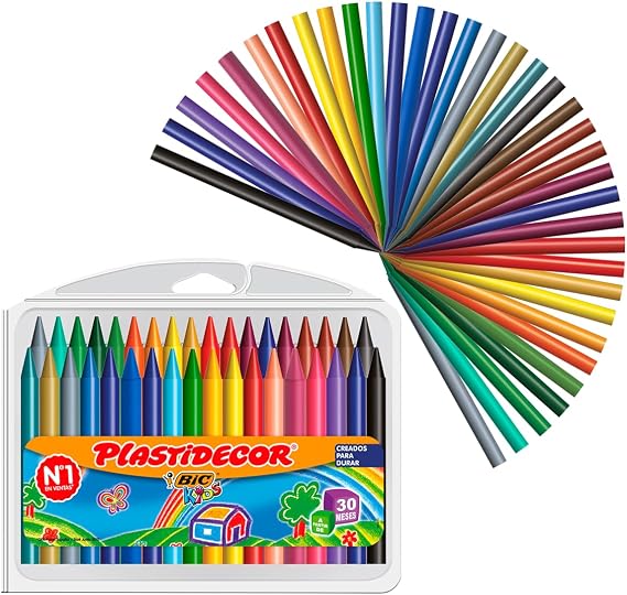 BIC Kids Colored Wax Crayons, Plastidecor, Assorted Colors, Optimal for Coloring and Drawing, School Supplies, 36 Count (Pack of 1), Classic, Assorted Model