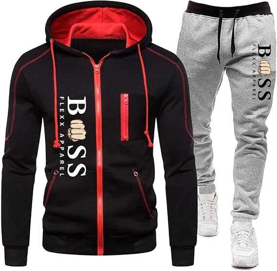 Mens Tracksuit Sets Letter Print Full Zip Jogging Sports Gym Suit