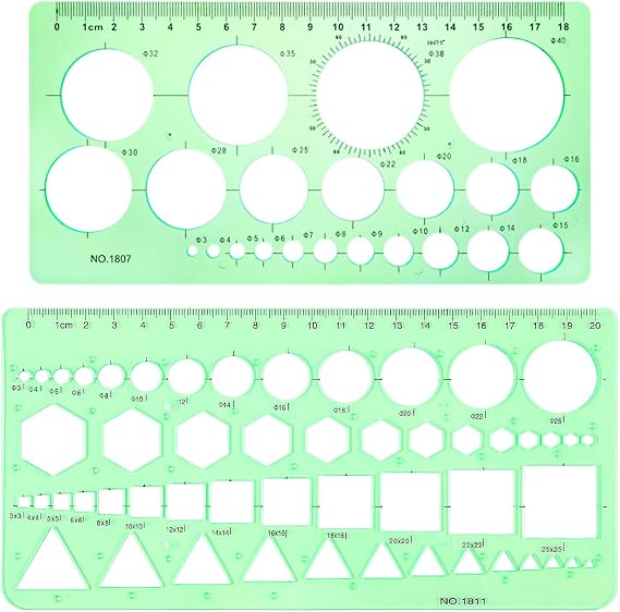 Circle Stencil, 2 Pcs Circle Templates for Drawing Clear Drawing Stencil Template Plastic Measuring Template Ruler Geometric Round Stencils Drafting Tools for Office School Supplies Building Formwork